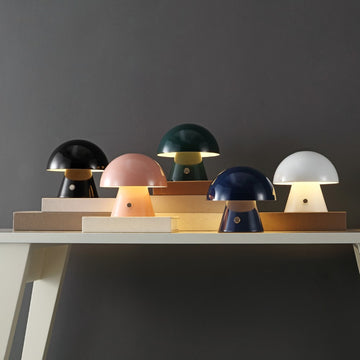 Porcini 7" Contemporary Bohemian Rechargeable/Cordless Iron Integrated LED Mushroom Table Lamp - JONATHAN Y